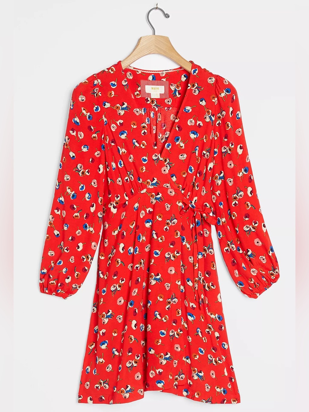 New Anthropologie Maeve Petunia Red Wrap Dress Floral Summer Size 10P NWT - Picture 3 of 11